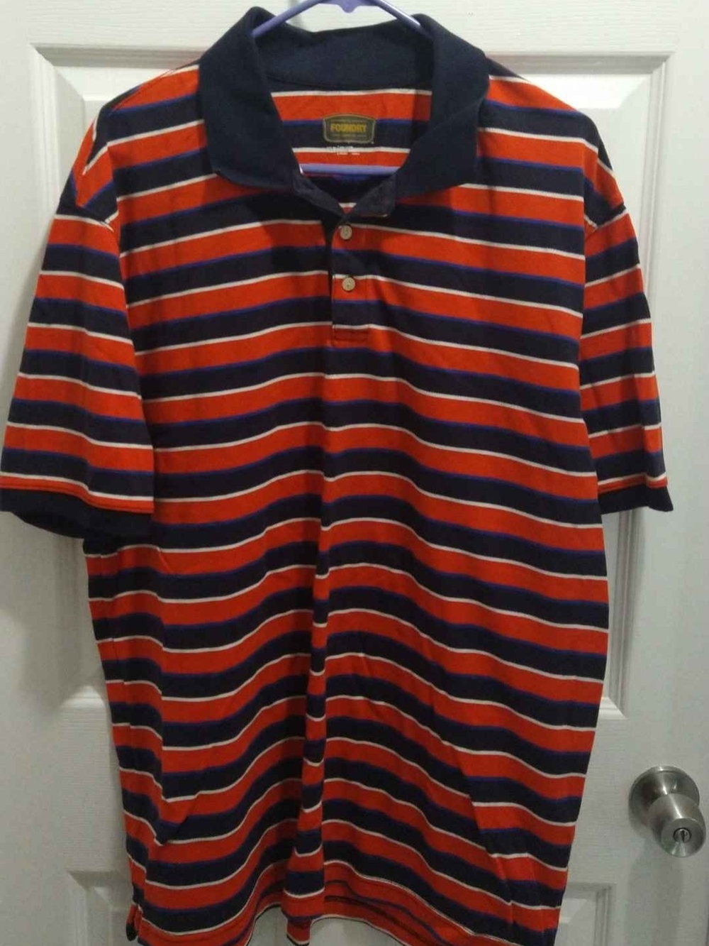 The Foundry Supply Co. Red and Navy Striped Polo